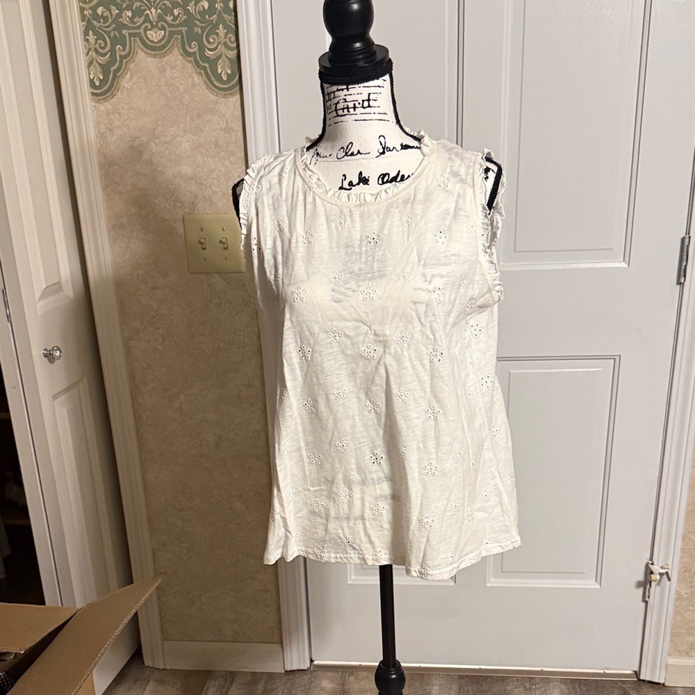 Maurices Cream Sleeveless Eyelet Blouse
